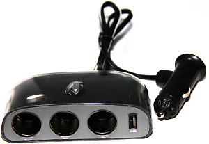 Разветвитель прикуривателя (3 выхода + USB) WF-016