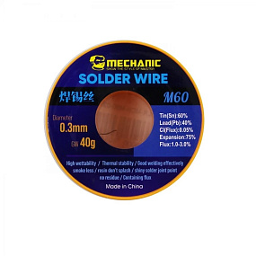 Припой Mechanic M60 0.3 мм 40 г Sn60Pb40 флюс 1-3%